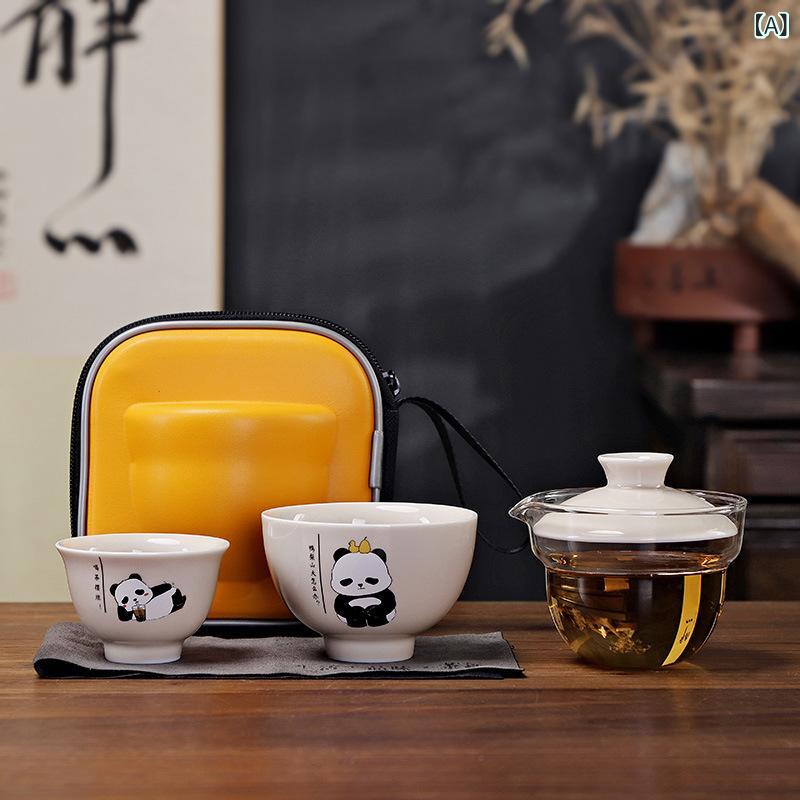 茶器セット 携帯用 陶器 功夫茶器 ティーセット 急須 カップ2個 アウトドア 旅行用