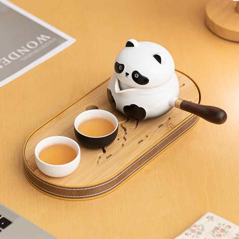 茶器セット 旅行用 携帯式 かわいい 熊猫 陶器 急須 湯呑み セット 白 黒 ピンク