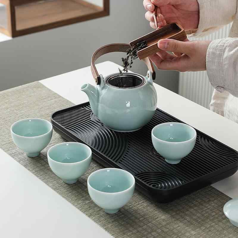 茶器 携帯用 アウトドア 旅行 青磁 大容量 提梁壺 功夫茶 セット 陶器 茶杯 ティーセット 新中式 煎茶 道具
