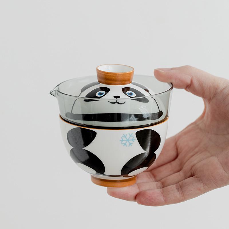 Rakuten - 茶器セット 旅行用 功夫茶 陶器 パンダ 雪だるま型 ティーポット カップ付き アウトドア 携帯用 中国風