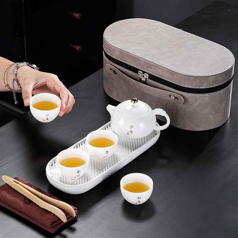 茶器 携帯用茶器セット 陶器 1壶4杯 茶盤付き アウトドア キャンプ ビジネス ギフト