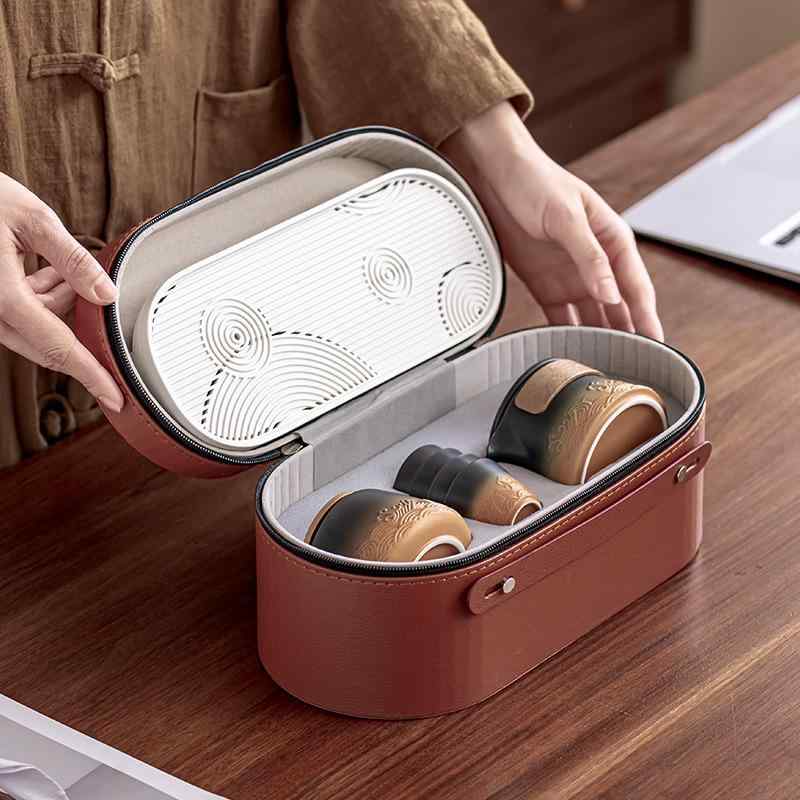茶器 アウトドア 茶器セット 携帯用 陶瓷 찻잔セット キャンプ 찻잔 収納バッグ付き