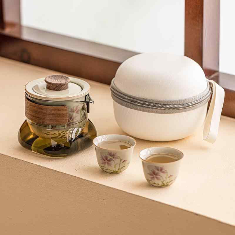 Accessories - 茶器 携帯用茶器セット 陶器 湯呑みセット 新中式 草木灰 ハンドペイント デイジー柄 旅行 記念品