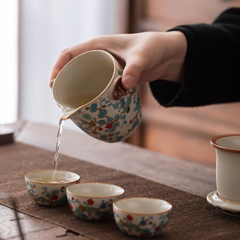 茶器 レディース 陶器 ティーセット 金彩 梅柄 快客杯 携帯用 旅行 中国風 3点セット ギフト 誕生日 記..