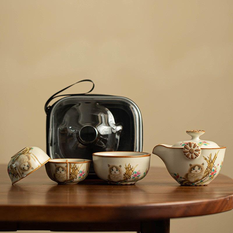 茶器 旅行茶具 携帯用 陶瓷 茶器セット 急須 湯呑み 3点セット アウトドア キャンプ 功夫茶 ティーセット