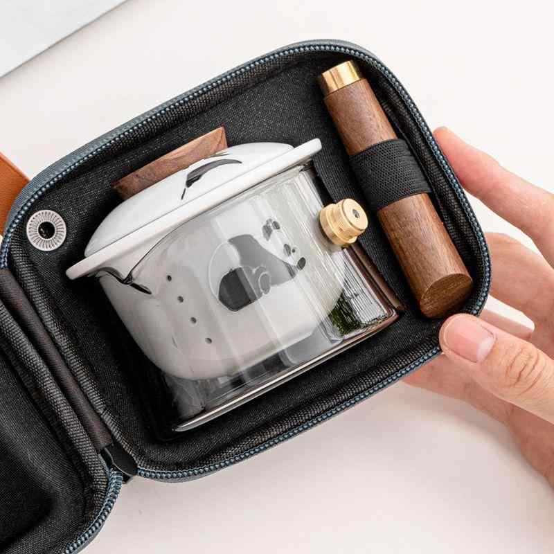 茶器 アウトドア 旅行 携帯用 パンダ柄 陶瓷 ティーセット 急須 湯呑み 3点セット 手描き