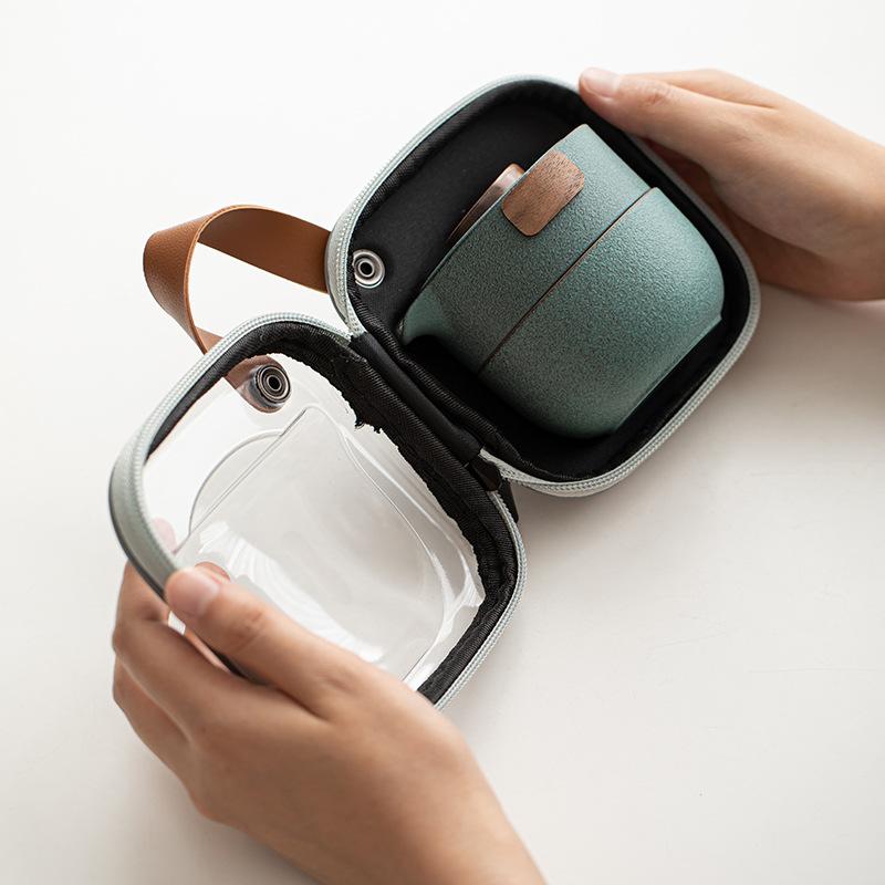 茶器 携帯用茶器セット 陶器 急須 湯呑み 2客 アウトドア 普段使い ティーセット おしゃれ かわいい 緑 黒 グレー