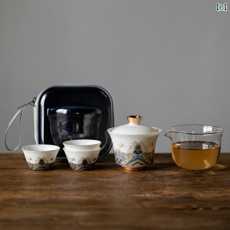 茶器 羊脂玉 白磁 快客杯 携帯型 功夫茶 旅行用 茶具 陶瓷 中国風 蓋碗