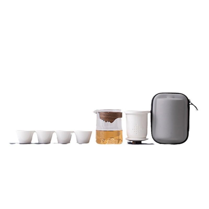 茶器セット 携帯用 徳化白磁 ガラス 旅行用 茶道具 陶瓷 急須 湯呑み 4客 アウトドア キャンプ 茶器 贈答品