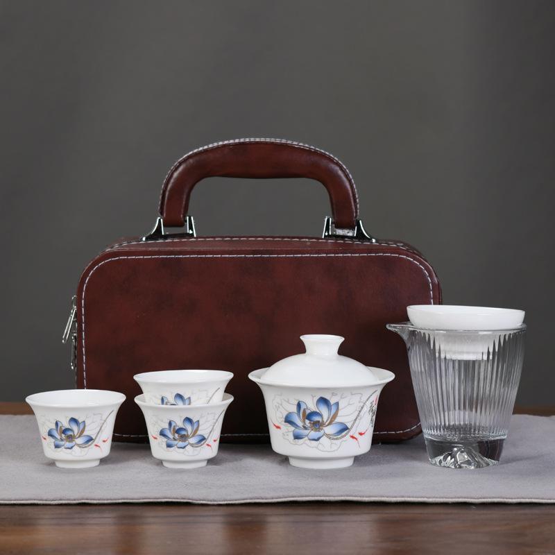 茶器 携帯用茶器セット 急須 湯呑み 3点セット 蓋碗 陶瓷 徳化窯 新中式 ビジネス 旅行 記念品 ギフト