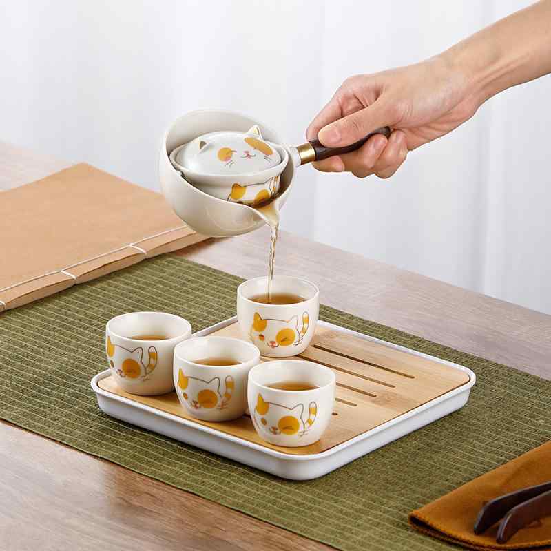 茶器 旅行茶具 ティーセット 招き猫 パンダ 陶器 急須 湯呑み セット 一人用 持ち運び かわいい コンパクト