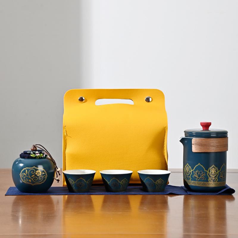 茶器 アウトドア 旅行用 携帯型 茶器セット 陶器 快客杯 찻잔 3客 セット 商务 古韵 ギフト