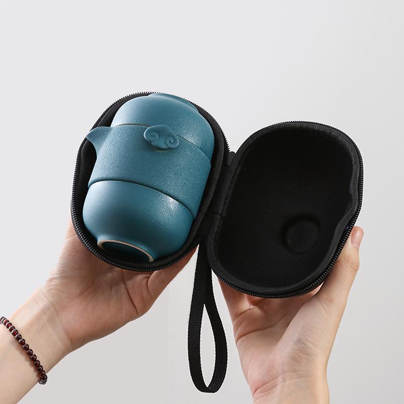 茶器 携帯用 黒陶 茶壺 2客 セット 中国風 ティーセット 旅行 功夫茶 陶器 シンプル