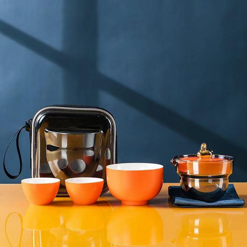 茶器 レディース ポータブル 茶器セット 陶器 ガラス 旅行用 持ち運び キャンプ アウトドア クイックカップ 商务用 ギフト 黒色 青色 オレンジ色 ピンク系 緑色