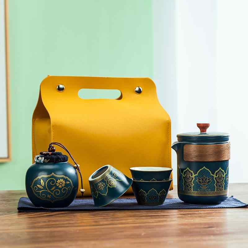 茶器セット 高級感 陶器 ポータブル 旅行用 ティーセット 米白 赤 青 黒 ギフト