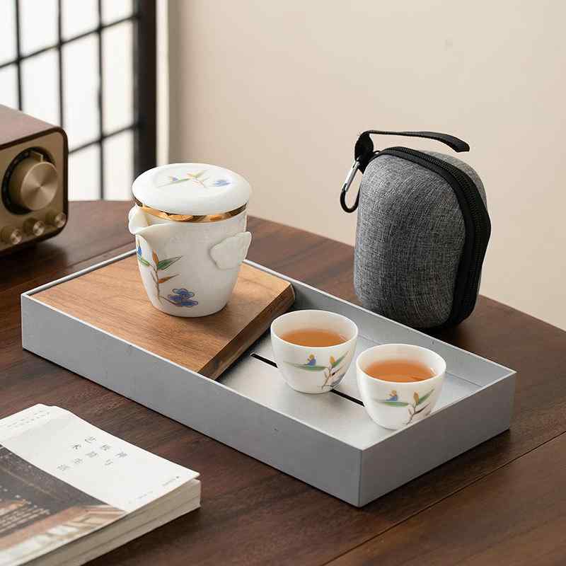 茶器 レディース 携帯用 旅行茶器 セット 白磁 陶器 急須 湯呑み ティーセット ミニ ポータブル