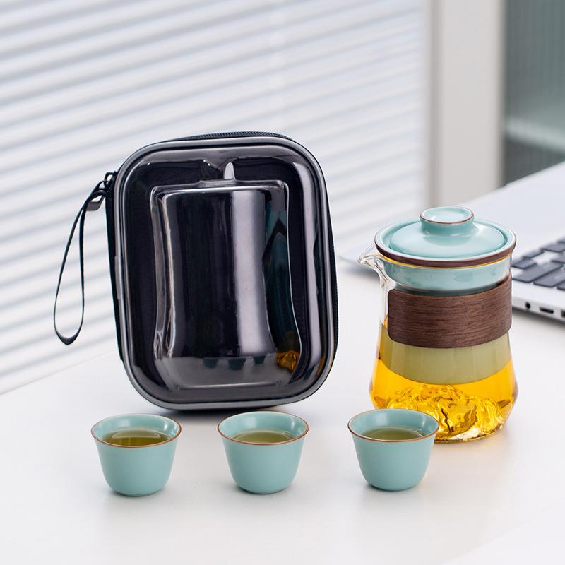 茶器 旅行用 携帯型 陶瓷 快速 湯呑み 1つ 3杯 功夫茶 アウトドア キャンプ 湯沸かし