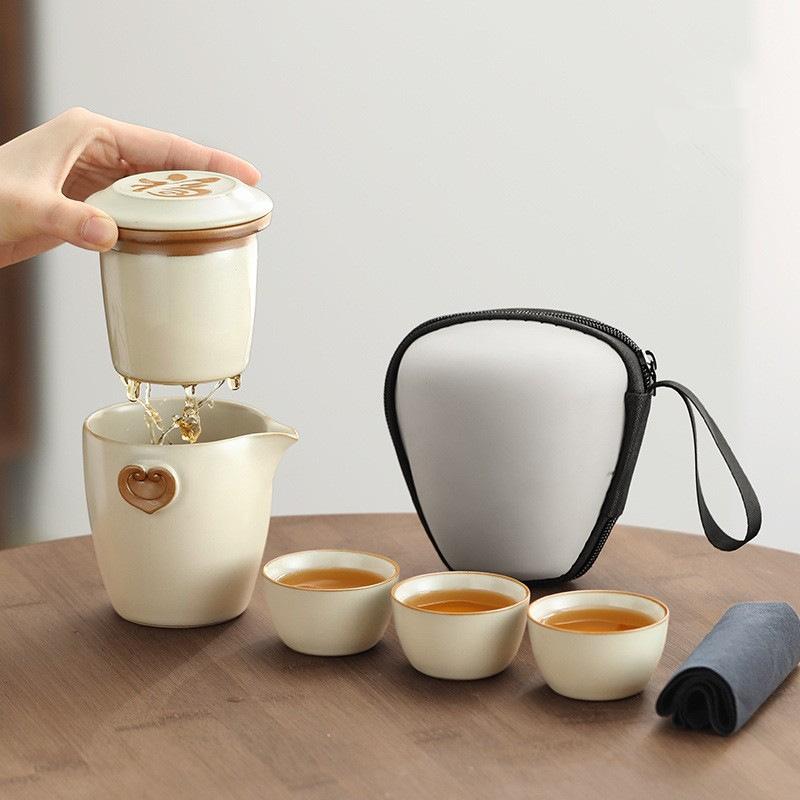 茶器 携帯用茶器セット 陶瓷 汝窑 ティーセット 茶壶 3客 露营 アウトドア