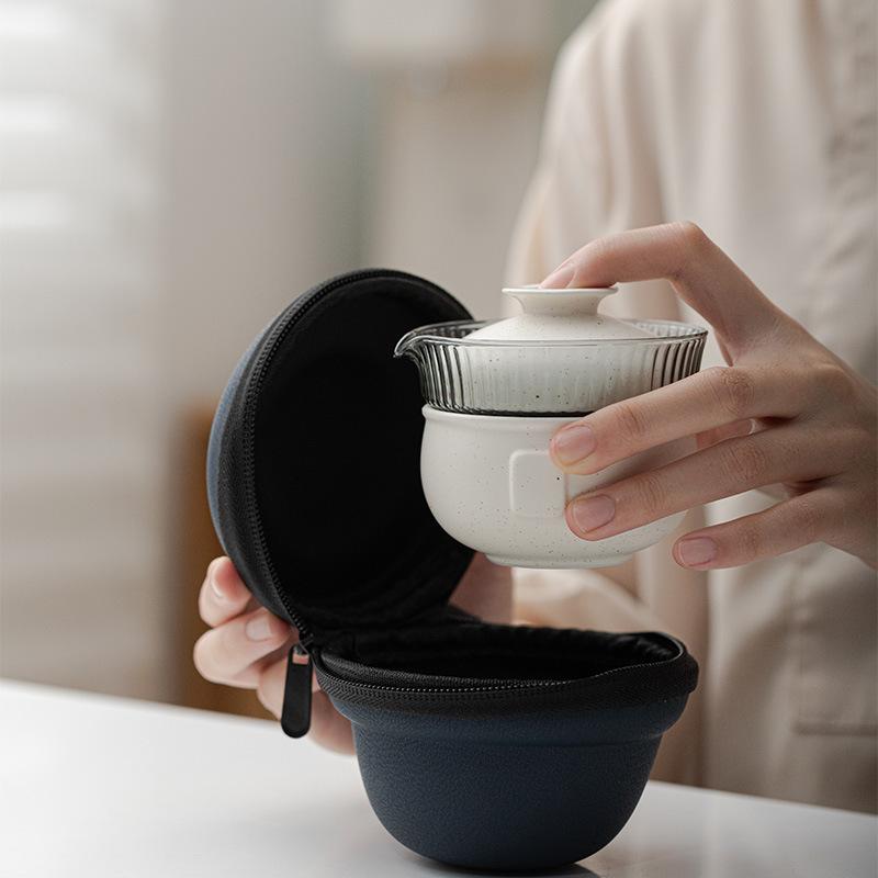 茶器 旅行茶具 セット 携帯用 ティーセット 陶器 急須 湯呑み 3客 アウトドア