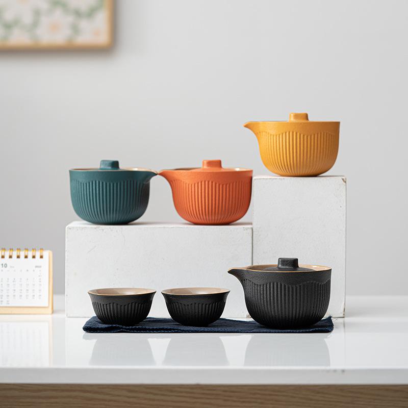 茶器 携帯用 茶器セット 陶器 ティーセット 急須 カップ 2個 アウトドア 旅行 湯呑み