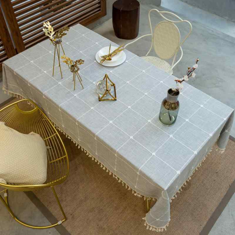 テーブルクロス 北欧風 綿麻 格子柄 撥水 防塵 長方形 ティーテーブル 食卓 ホテル カフェ インテリア ..