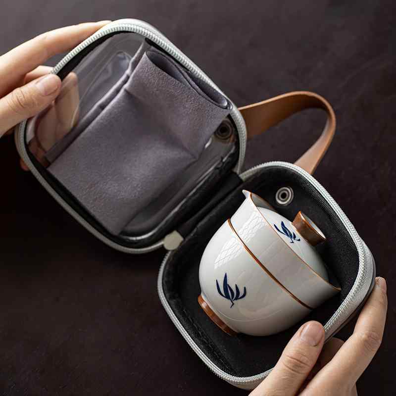 茶器 携帯用 アウトドア ティーセット 茶葉 湯呑み 1人用 手描き 陶器 カップ