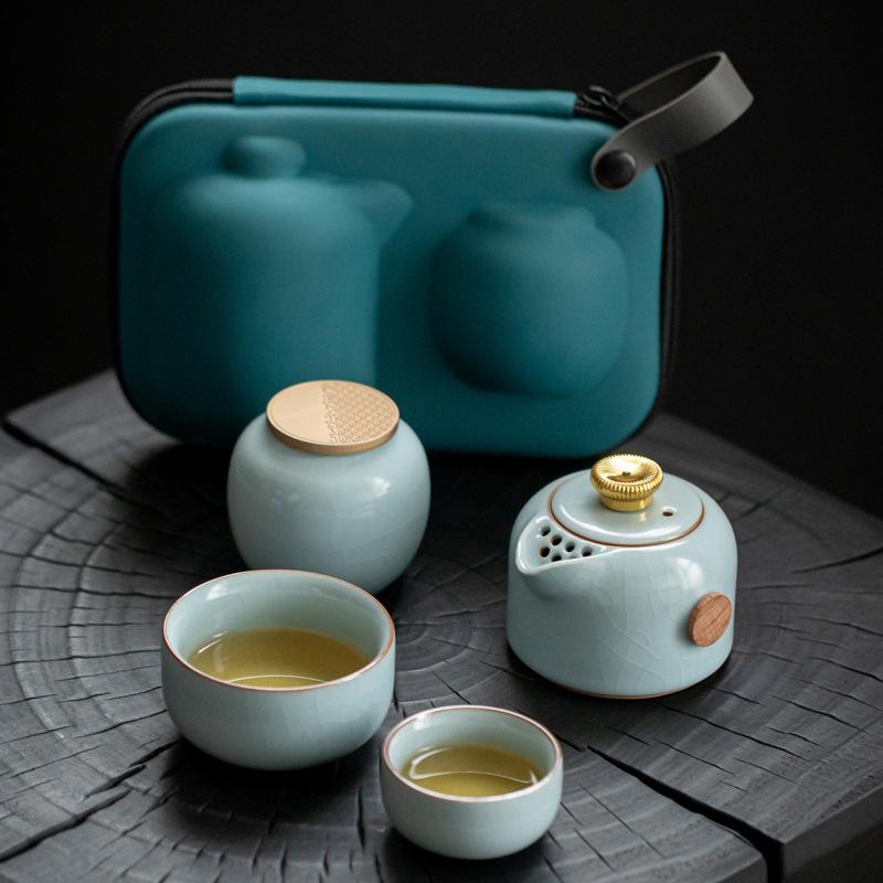 茶器 携帯用 旅行用 功夫茶 茶具 セット 陶器 急須 湯呑み 茶筒 ティーセット 贈り物 贈答品 記念品 景品 粗品 販促品 来客用 普段使い