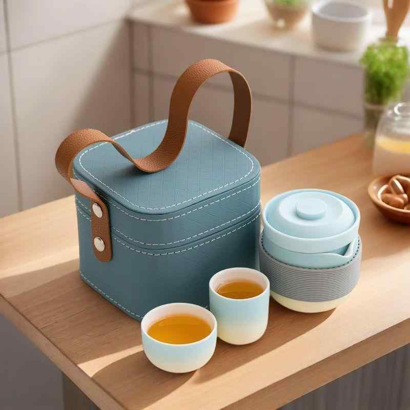 茶器 旅行茶具 携帯用 急須 湯呑み 3点セット 陶器 ティーセット アウトドア オフィス用