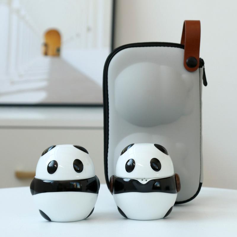 茶器 携帯用 茶器セット 陶器 ティーセット 茶筒 湯呑み パンダ柄 出張 旅行 オフィス 日常使い