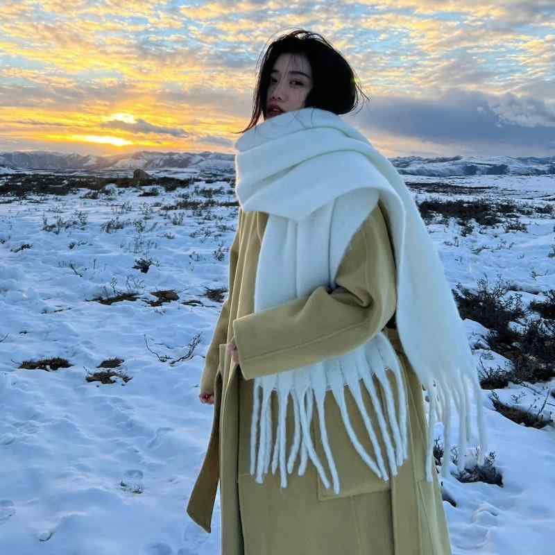 マフラー レディース メンズ 冬 厚手 ニット モヘア ウール 混紡 無地 ショール ストール 暖かい 白 ピンク系 黒 青系 米白 210cm 大判 襟巻き 防寒 秋冬