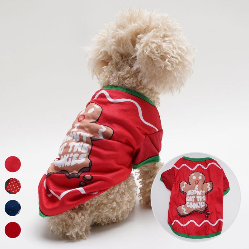 犬用 猫用 クリスマス 薄手 Tシャツ ペットウェア かわいい カートゥーン プリント コスチューム ポリ..