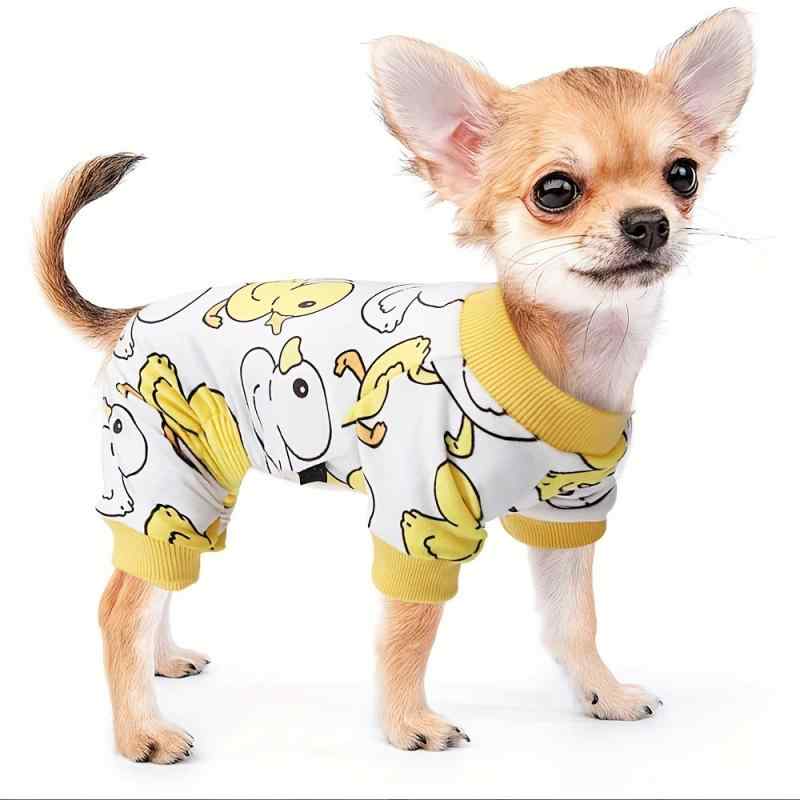 ペット服 レディース かわいい カートゥーン 犬 ドッグ 伸縮性 ポリエステル パジャマ 上下セット ロー..