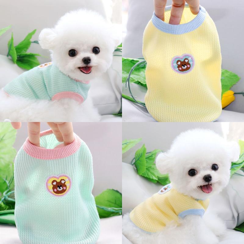 Garments - ペット服 レディース 猫 薄手 猫柄 犬 夏用 タンクトップ ポップ かわいい ポリエステル グリーン イエロー XS S M L XL