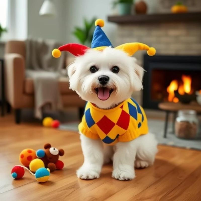 ペット服 猫 小型犬 秋冬 かわいい サーカス ピエロ風 ニット セーター ハロウィン 仮装 コスチューム ..