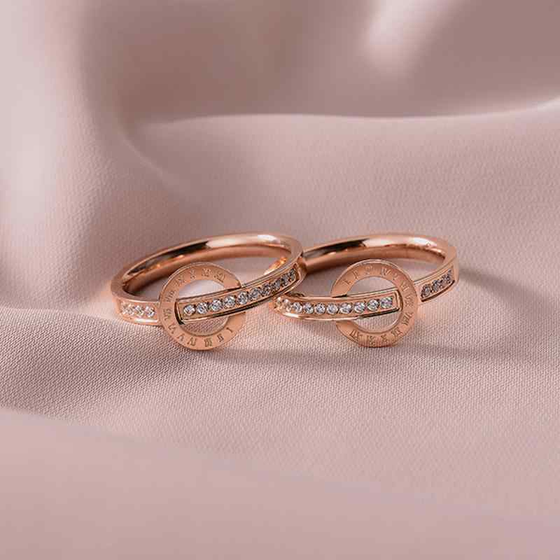 其它 - 指輪 レディース ローマ数字 幾何学模様 チタン製 リング ピンクゴールドカラー 電気メッキ加工 ジルコニア 普段使い パーティー