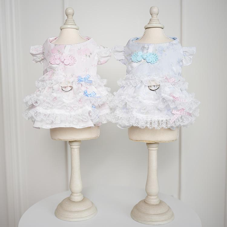 犬服 猫服 ワンピース 小型犬 中型犬 服 姫系 かわいい ペット服 ドッグウェア 春夏 秋 ブルー ピンク ..