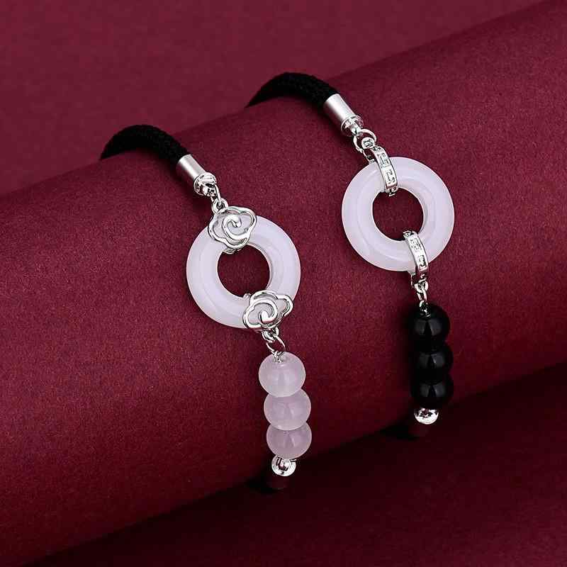 ブレスレット ペア 和田玉 平安扣 手編み お守り 縁起物 カップル メンズ レディース エレガント ハンドメイド 銅 電気メッキ加工