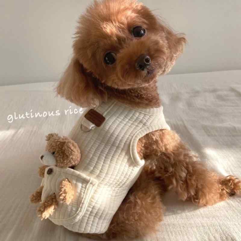 犬 服 比熊 ポメラニアン かわいい 立体 ぬいぐるみ クマ 綿 ベスト 猫 秋冬 牽引可能 綿 馬甲