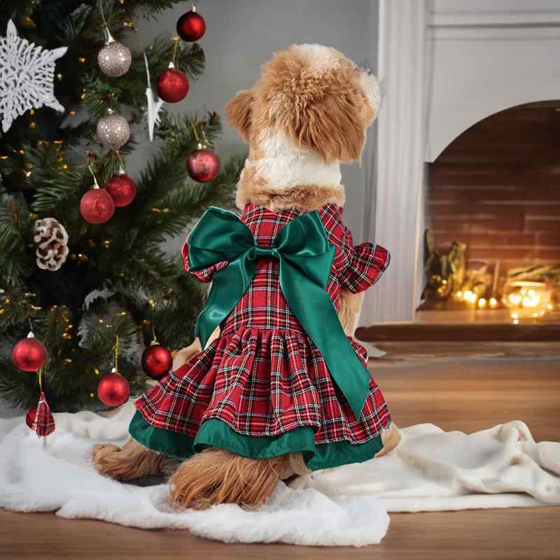 ペット 服 犬用 クリスマス チェック柄 ワンピース かわいい フリル 小型犬 中型犬 ドッグウェア コスチューム 記念撮影 パーティー