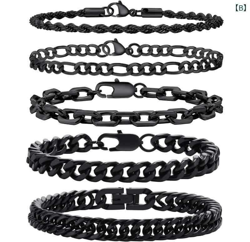 ブレスレット メンズ レディース ステンレス チェーン 古着MIX カジュアル ユニセックス スチール ブラック ゴールド