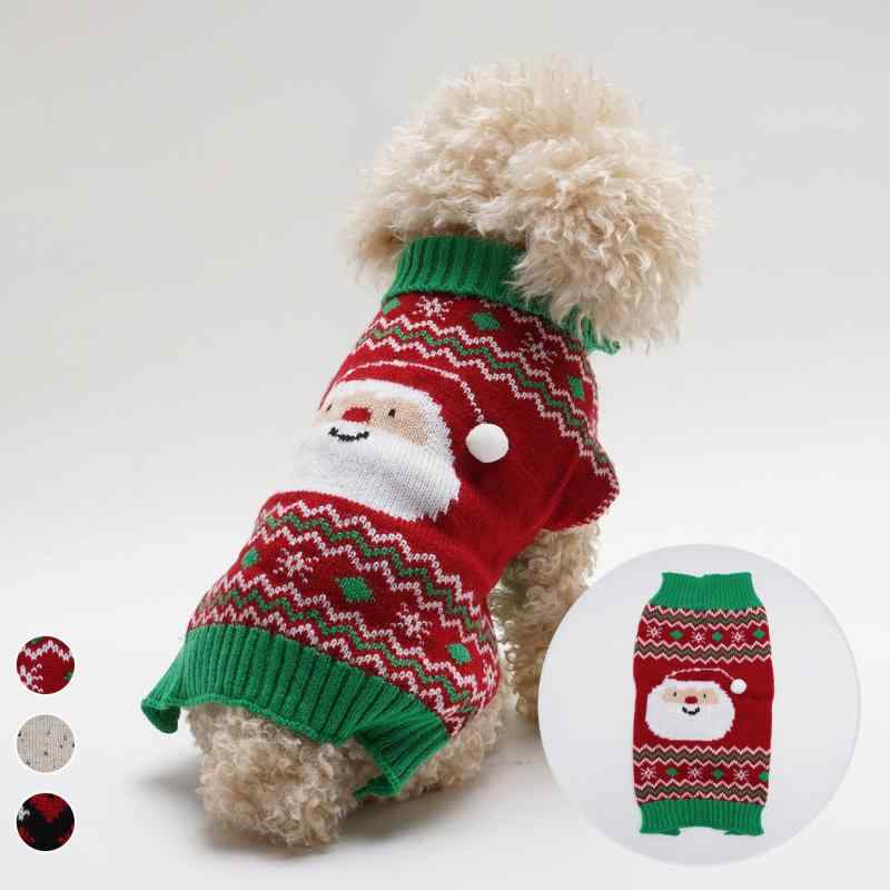 ペット用セーター 犬 服 秋冬 クリスマス サンタクロース シロクマ ウェーブ ニット タートルネック カジュアル ファッション 小型犬 中型犬 レッド ブラック グレー