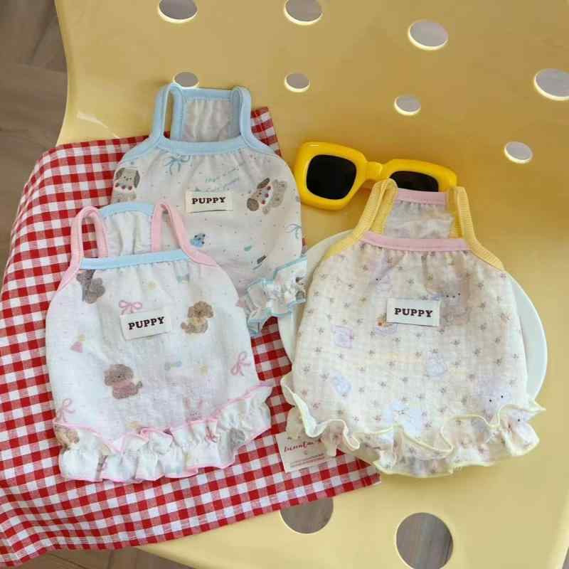 ペット 服 犬 猫 夏用 かわいい キャミソール 巻きスカート フリル ピンク ブルー イエロー 小型犬 超..