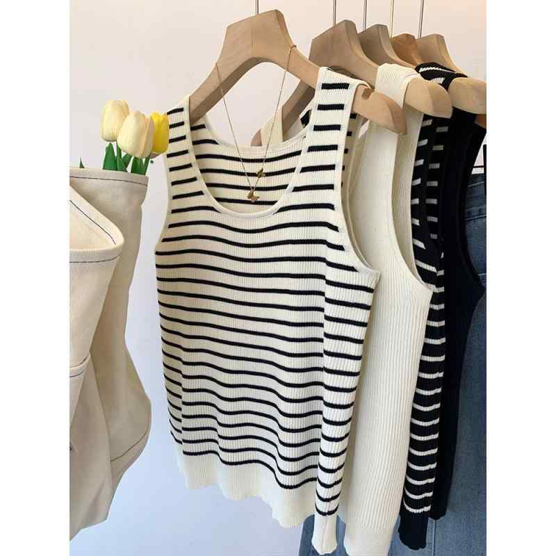 タンクトップ レディース 春夏 ニット 大判サイズ ゆったり チュニック トップス カットソー 接触冷感 吸湿速乾 ストレッチ 着痩せ 体型カバー ラウンドネック ノースリーブ 白 黒