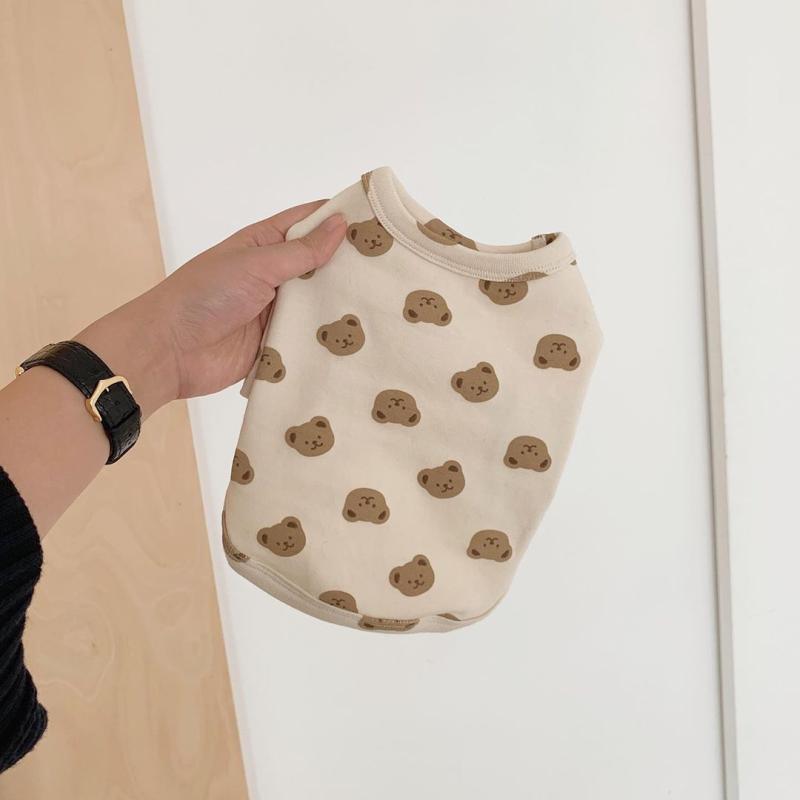 ペット服 秋冬 かわいい小熊柄 ベスト 綿100% 保温 犬 猫 兼用 ホームウェア ヨーロッパ風