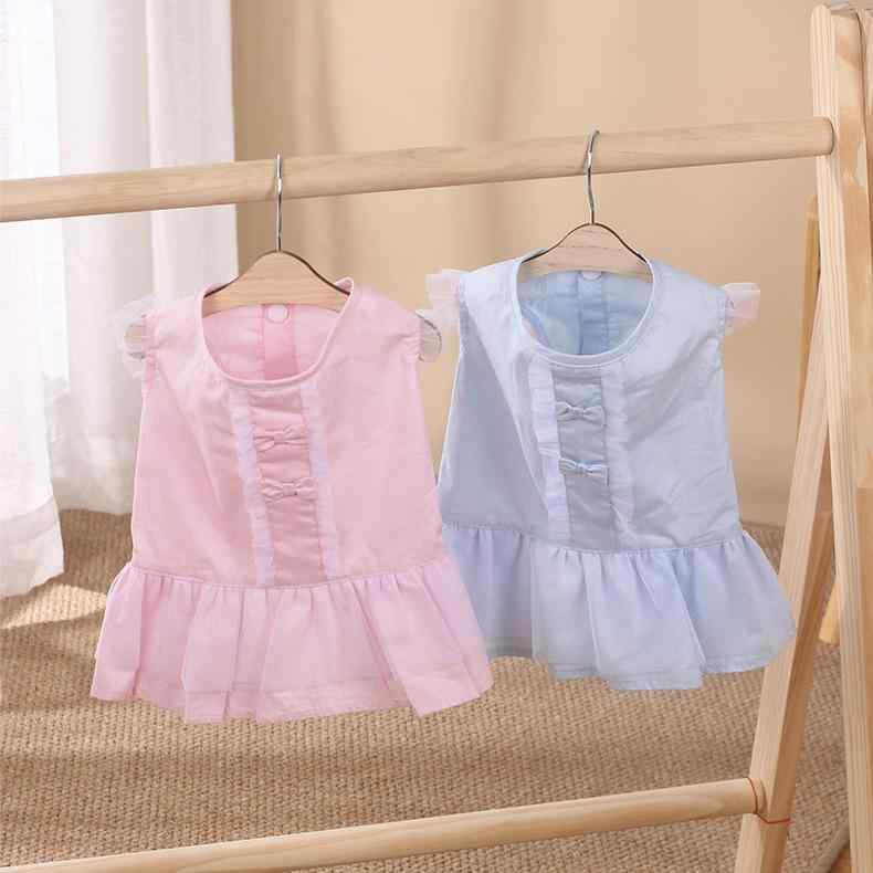 ペット服 レディース 犬 猫 ワンピース 春夏 小型犬 飛袖 露腰 吊りスカート ピンク 水色 かわいい