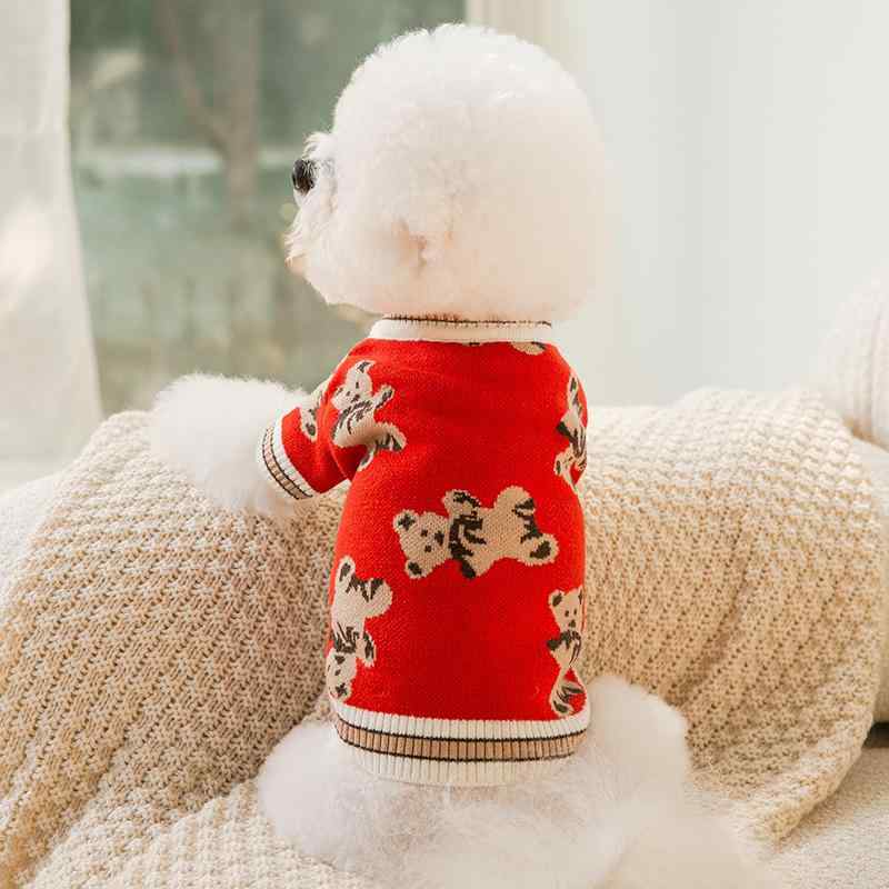 ペット服 秋冬 小犬 満印 かわいい 小熊 セーター 猫 小型犬 中型犬 カーディガン