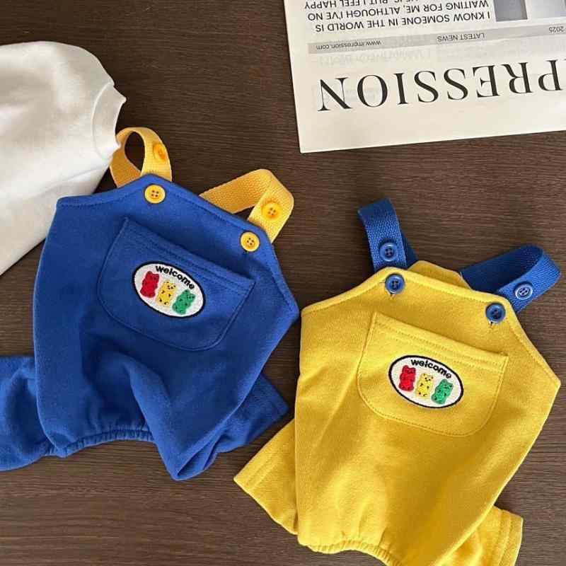 Garments - ペット服 小型犬 背带裤 カバーオール 四脚 春秋 泰迪 ヨークシャー ポメラニアン ビション ポリエステル ブルー イエロー