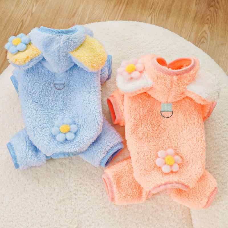 ドッグウェア 秋冬 ペット服 犬 猫 兼用 フリース かわいい あったか 四脚 XS S M L XL XXL ブルー オレンジ 小型犬 中型犬