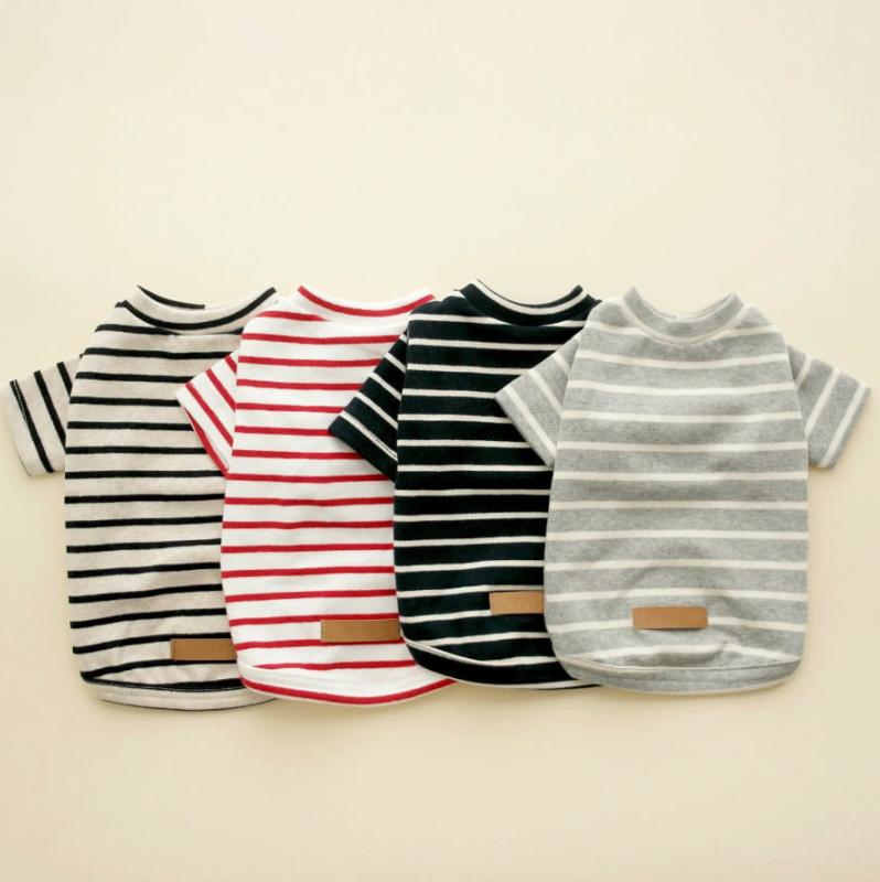 Tシャツ 犬 猫 ペット服 綿 かわいい ストライプ ブラック レッド ブルー 小型犬 中型犬