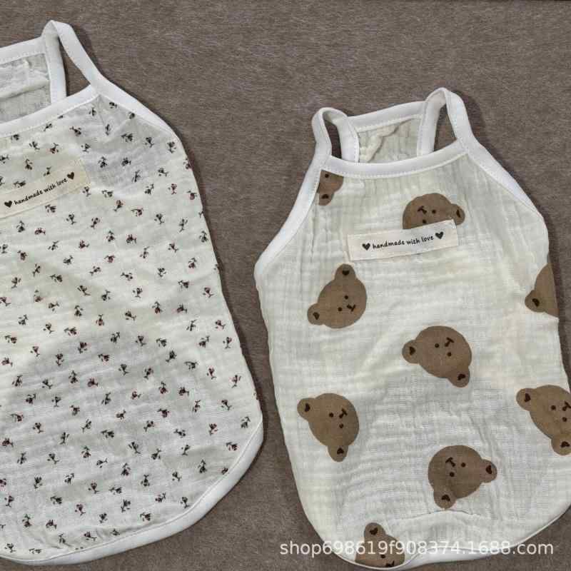 ペット用 服 猫用 犬用 無袖 開き 薄手 ベスト かわいい 小熊 プリント ポリエステル